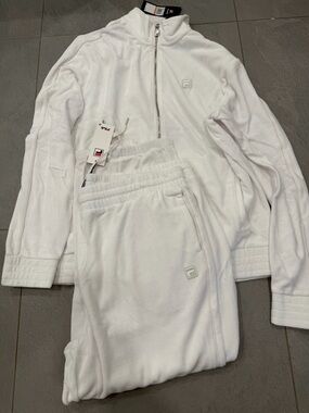 Fila White Velour Zip Jacket and Joggers Set